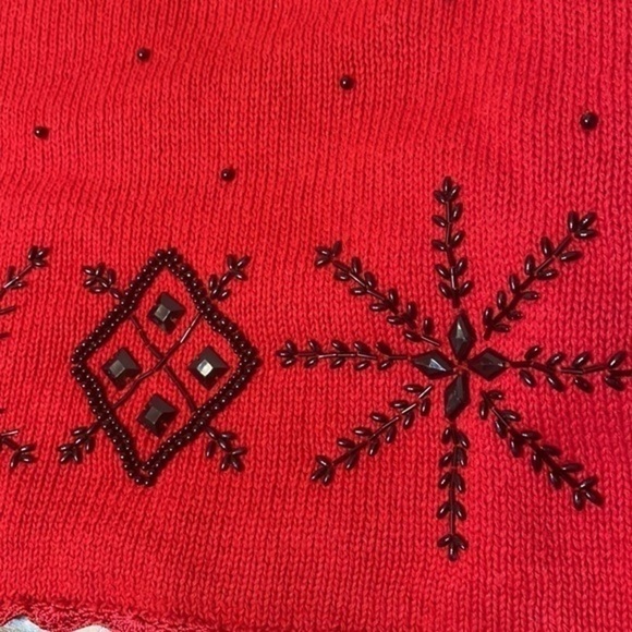 Shenanigans sweater Vintage Red black beaded holiday granny ugly Christmas Sz L - Picture 9 of 11